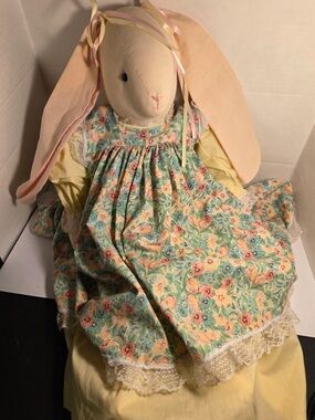Vintage Large Lop Eared Bunny Rabbit 28” Grandmacore Decor Yellow Floral